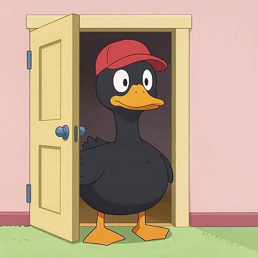 Cartoon Duck in Colorful Doorway