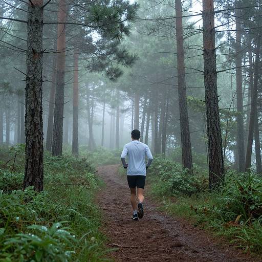 Morning Jog in Misty Pine Forest