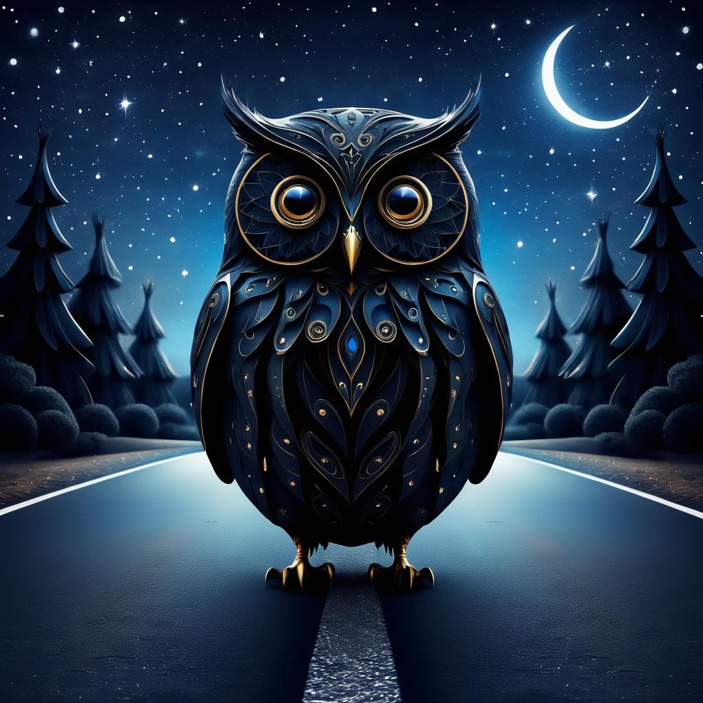 Surreal Owl Encounter on Starry Road