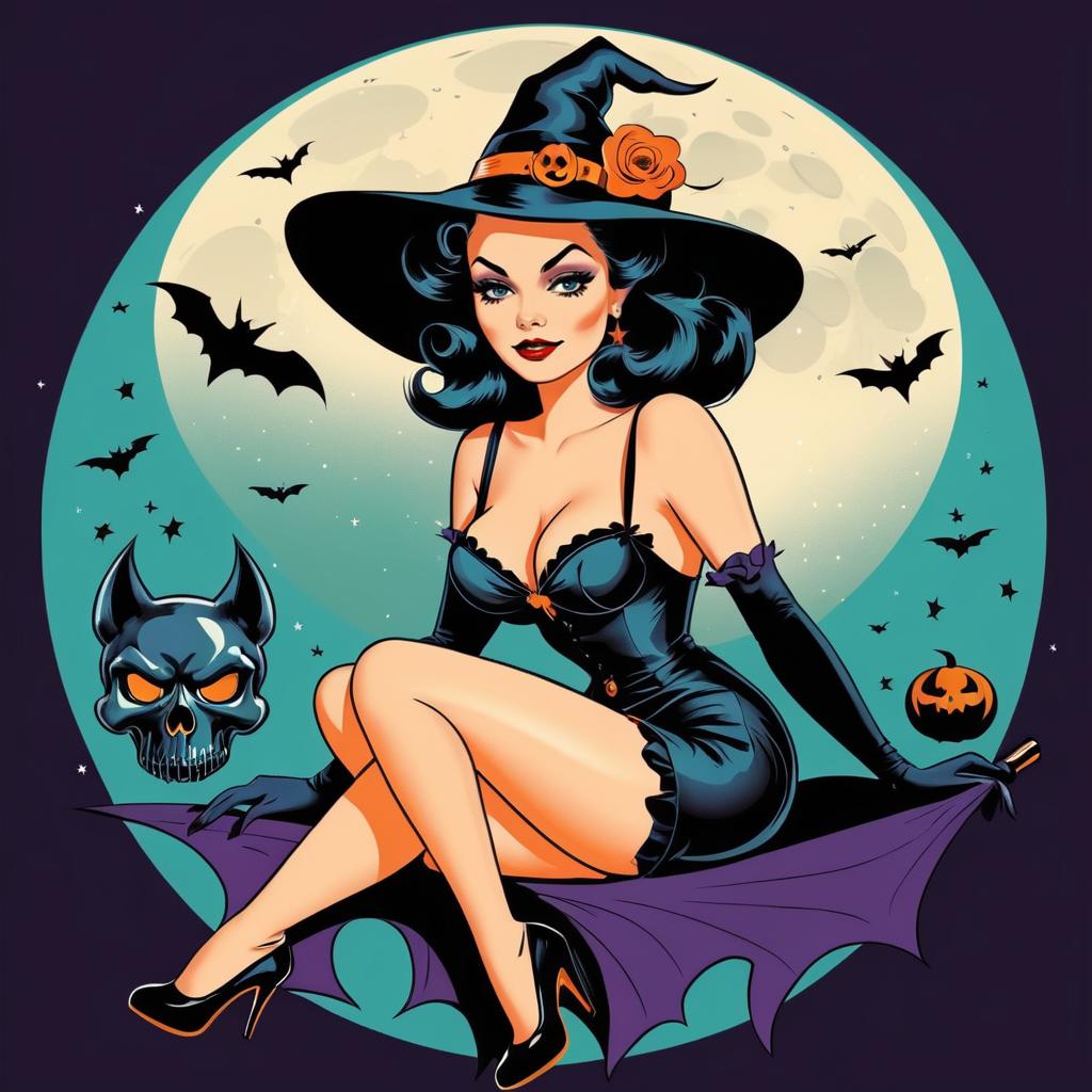 Retro Pin-Up Witch in Halloween Style