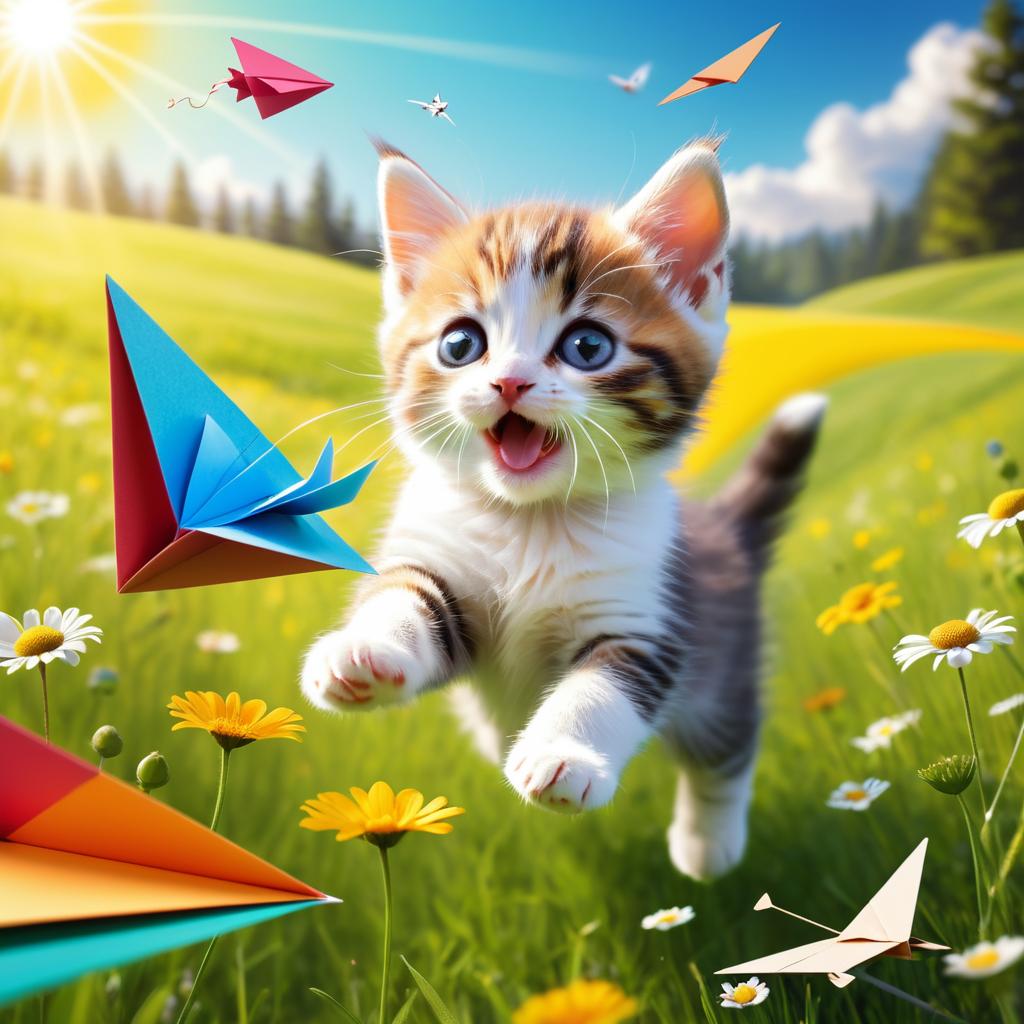 Mischievous Kitten in Sunny Meadow