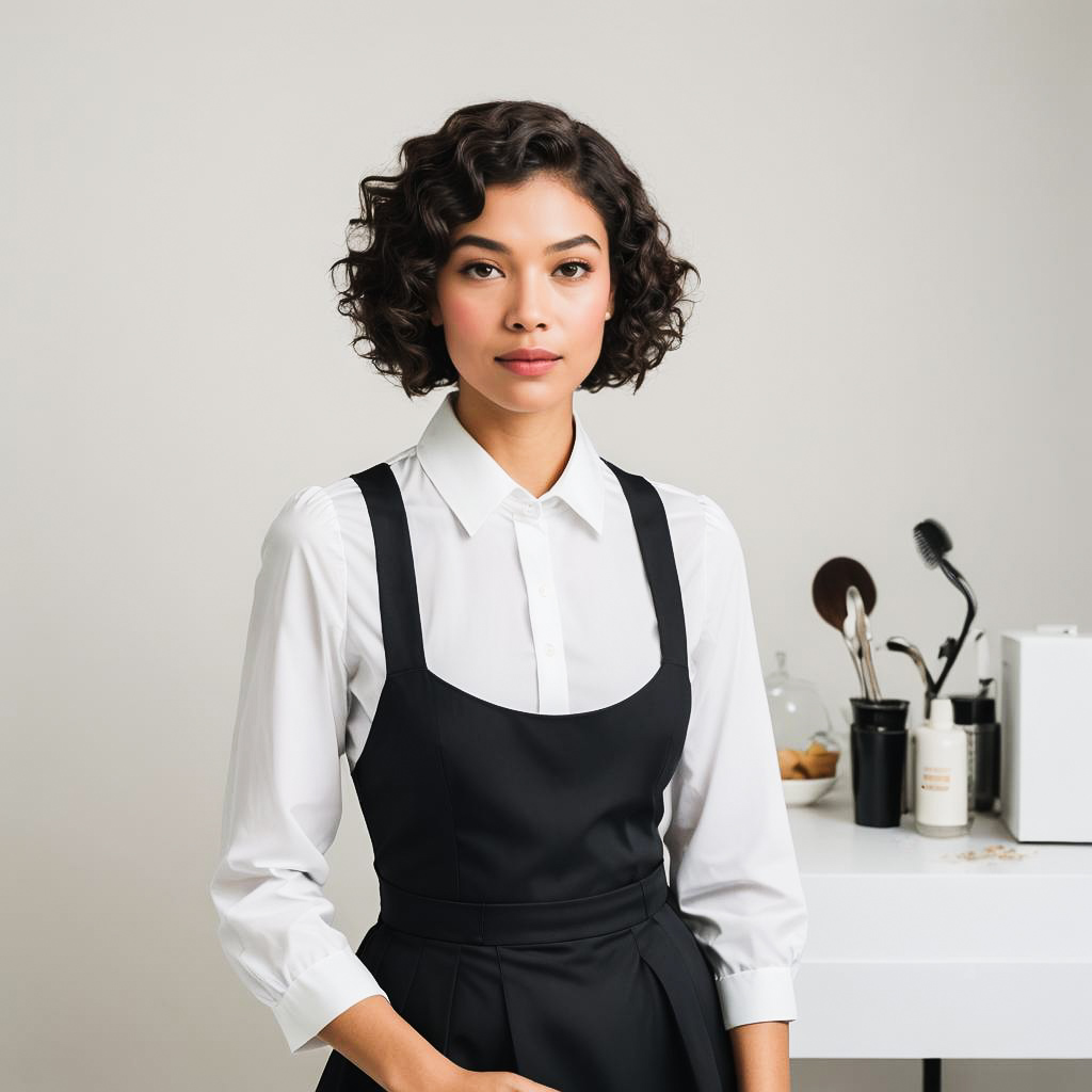 Confident Waitress in Contemporary Fashion Shoot