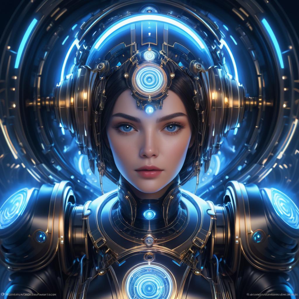 Intricate Symmetrical Robot Portrait Artwork