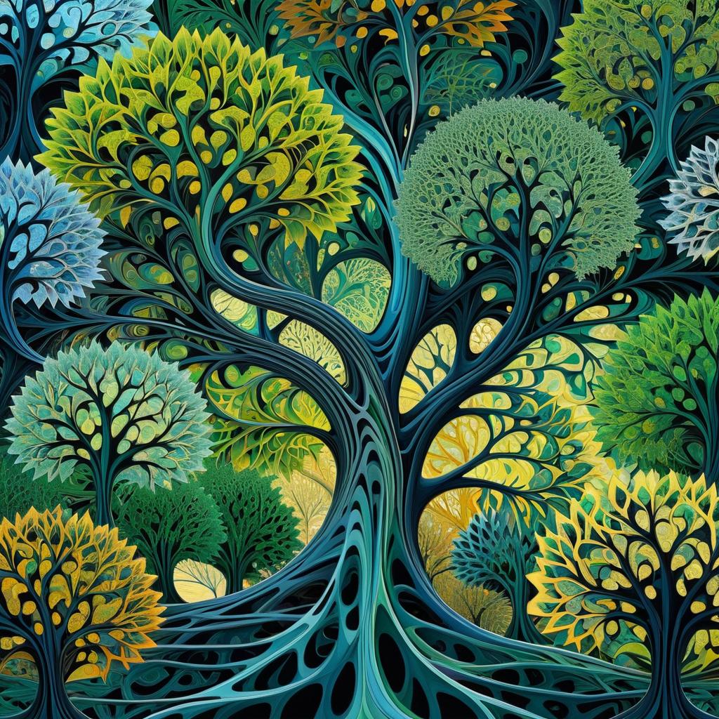 Fractal Trees in Escher-Inspired Surrealism