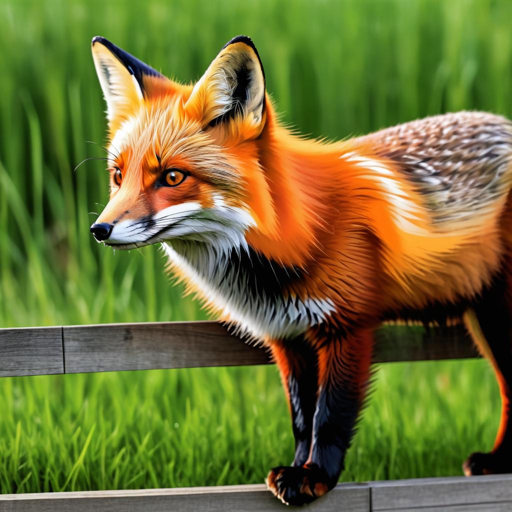 Hyper-Realistic Red Fox on Wooden Fence