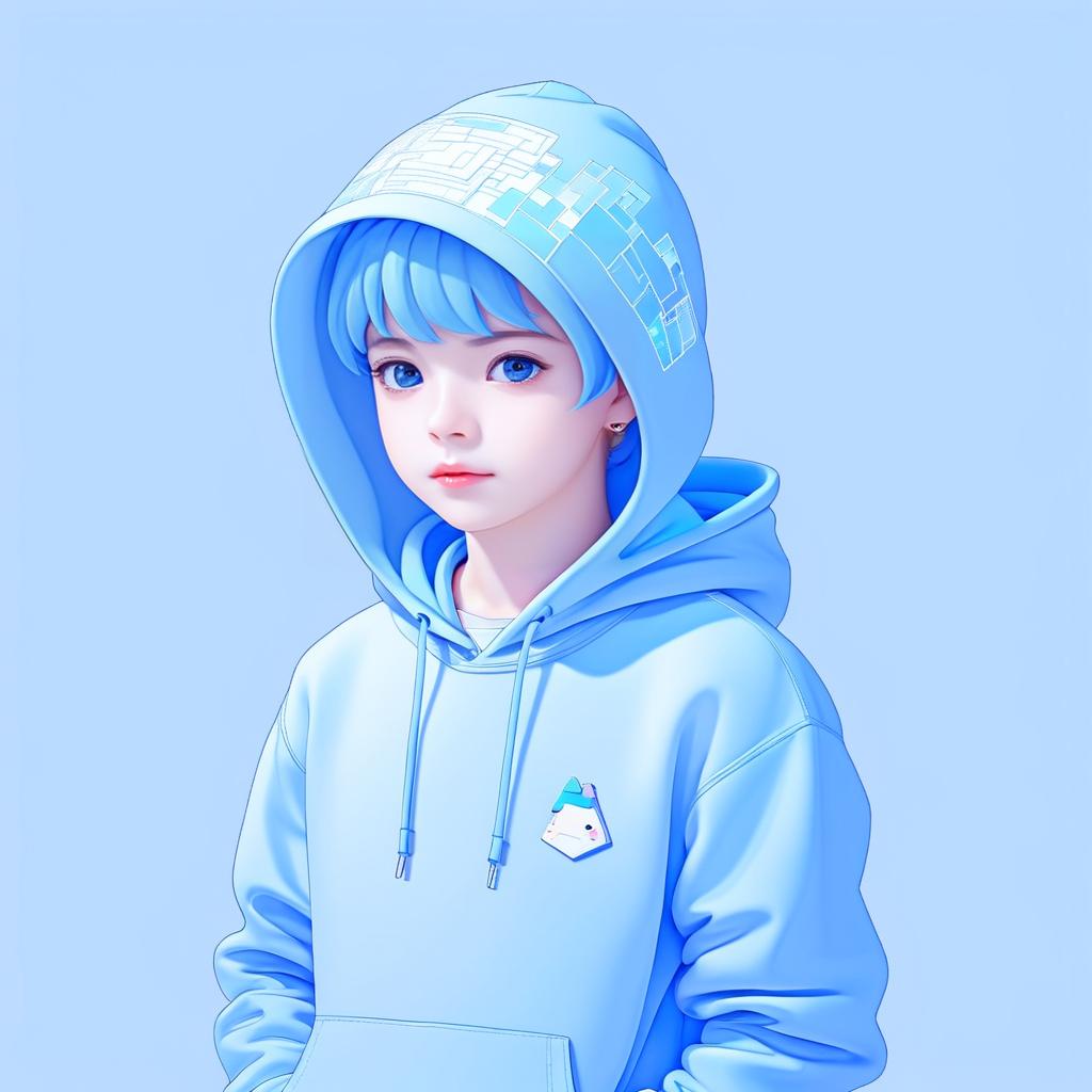 Kawaii Isometric Boy in Blue Hoodie