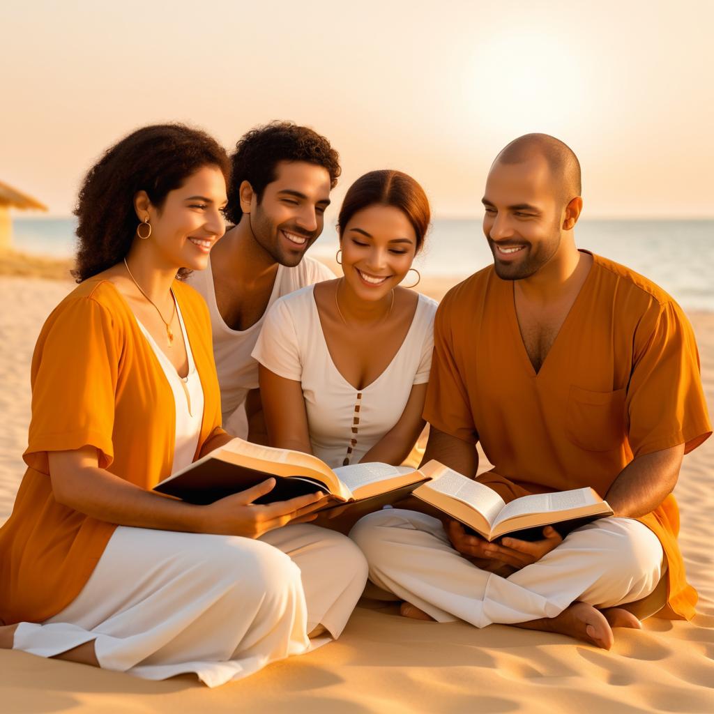 Diverse Friends on the Beach at Sunset