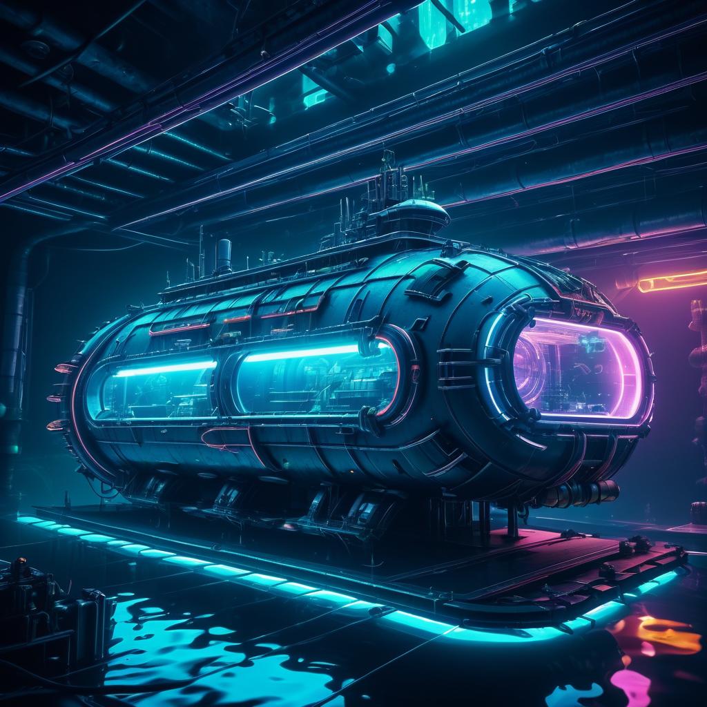 Neon Cyberpunk Submarine Underwater Adventure