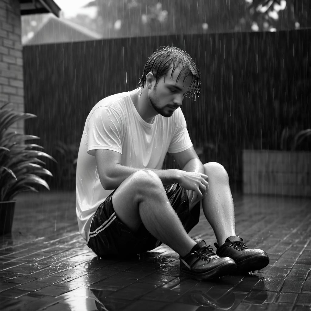 Rainy Day Reflection in Black and White