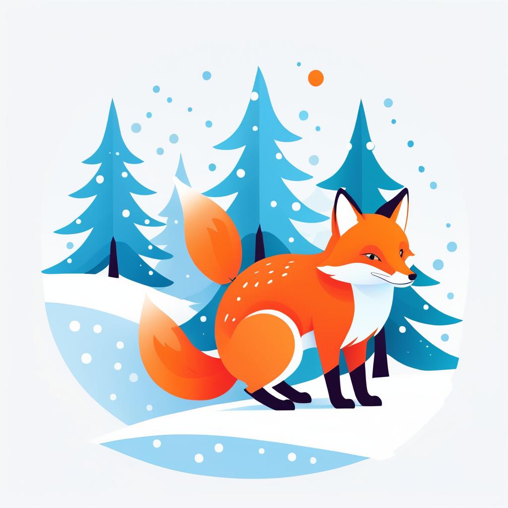 Whimsical Cartoon Fox in Snow