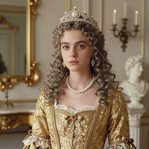 Young Woman in Ornate Golden Dress and Tiara