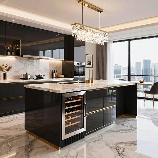 Luxury Kitchen Island with City View