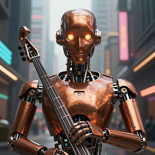 Robotic Jazz Musician in Cyberpunk City
