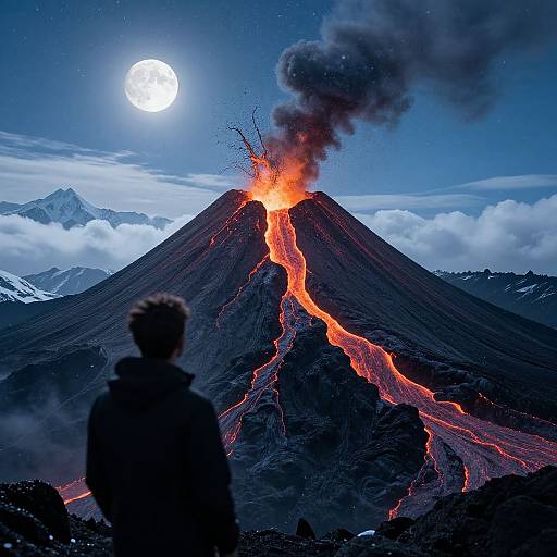Hyperrealistic Volcano at Night