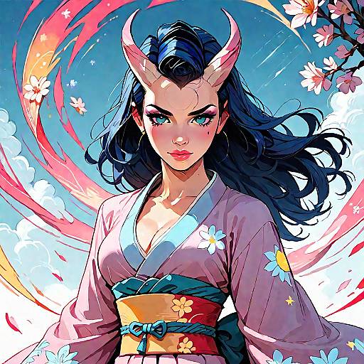 Horned Samurai Girl Under Milky Way