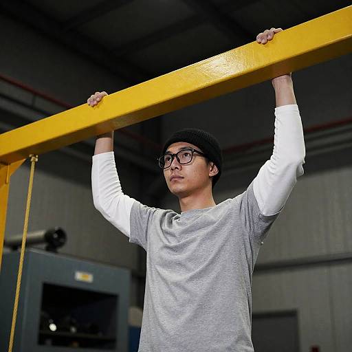 Focused Man in Industrial Warehouse Setting
