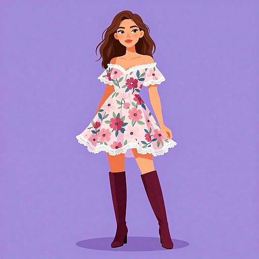 Romantic Bohemian Woman in Floral Dress