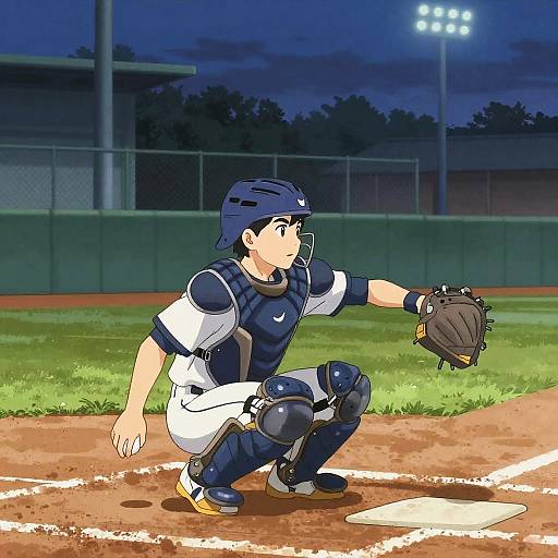 Anime Teen Baseball Catcher Action