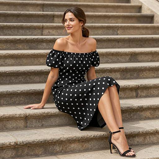 Smiling Woman in Polka Dot Dress