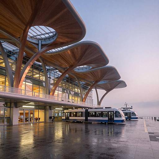 Biomorphic Coastal Transit Hub at Dawn