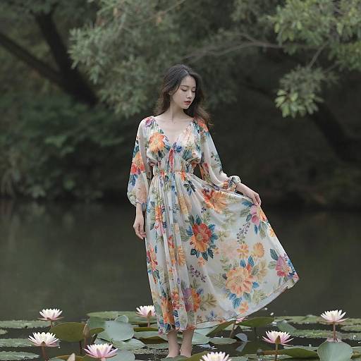 Ethereal Woman on Serene Pond