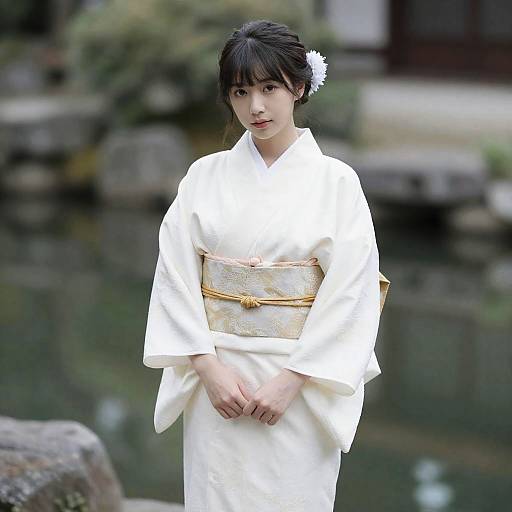 Woman in White Lotus Kimono