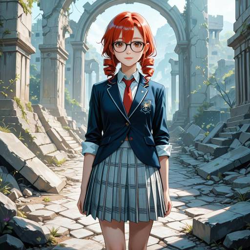 Joyful Schoolgirl in Ancient Ruins