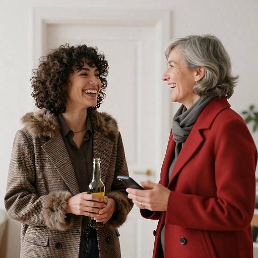 Two Women Laughing in a Cozy Setting
