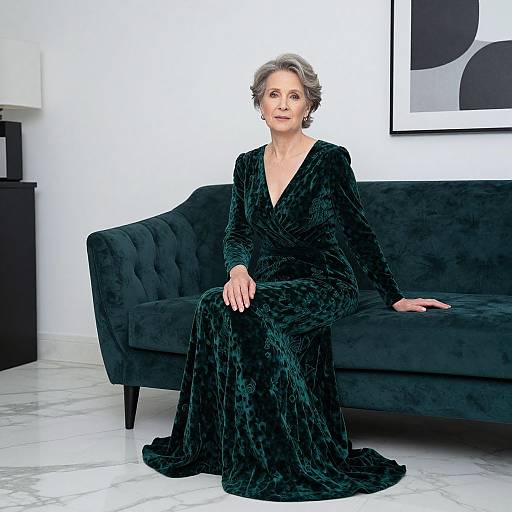 Elegant Woman in Emerald Velvet Gown