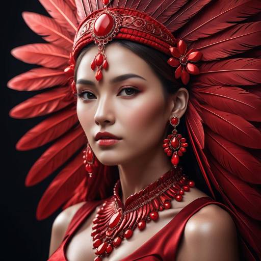 Regal Portrait with Dramatic Red Headdress