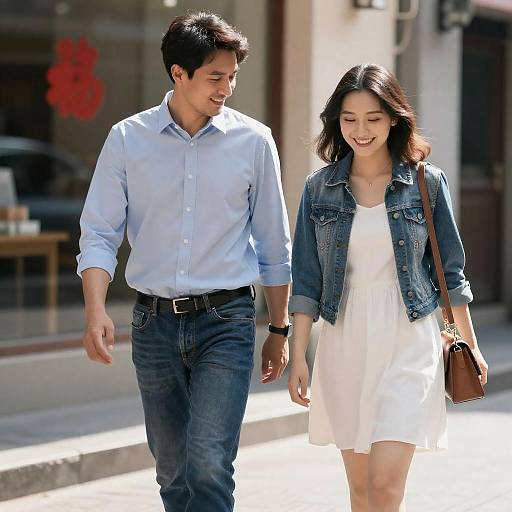 Sunlit Stroll: Couple's Street Adventure