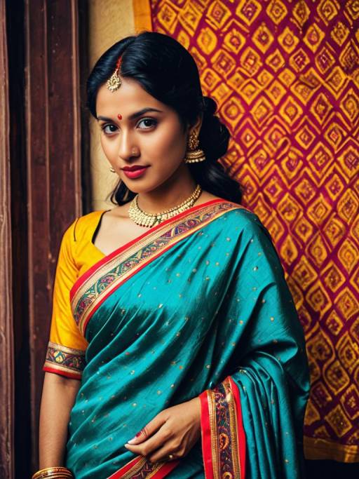 Vibrant Retro Woman in Traditional Saree