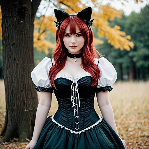 Woman in Cat Ear Cosplay Costume Outdoors
