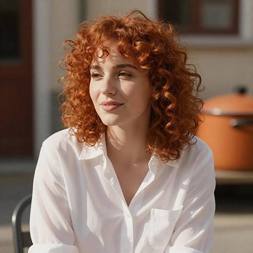Sunlit Curly Redhead in White Shirt