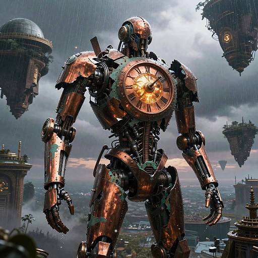 Shattered Clockwork Titan with Glowing Core