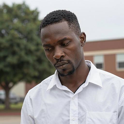 Pensive Black Man in Urban Setting