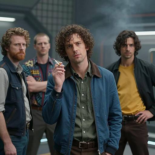 Futuristic Scene with Four Men