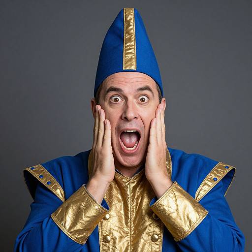 Man in Blue and Gold Costume