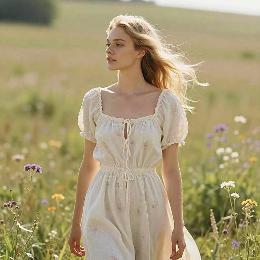 Blonde Woman in Sunlit Meadow