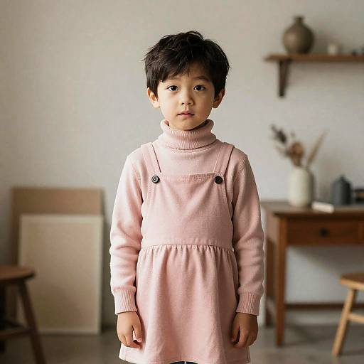 Curious Boy in Pink Jumper Dress