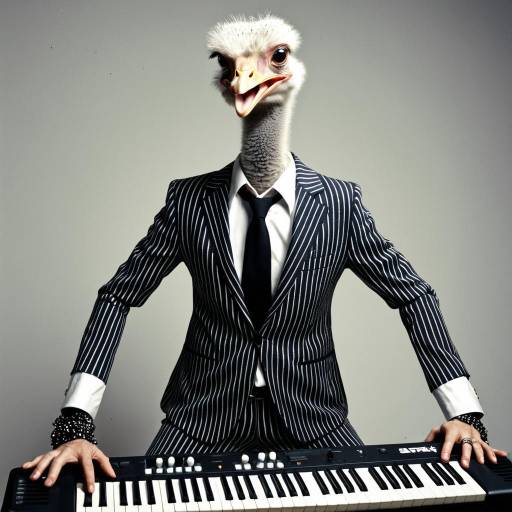 Anthropomorphic Ostrich Rock Star Playing Keyboard