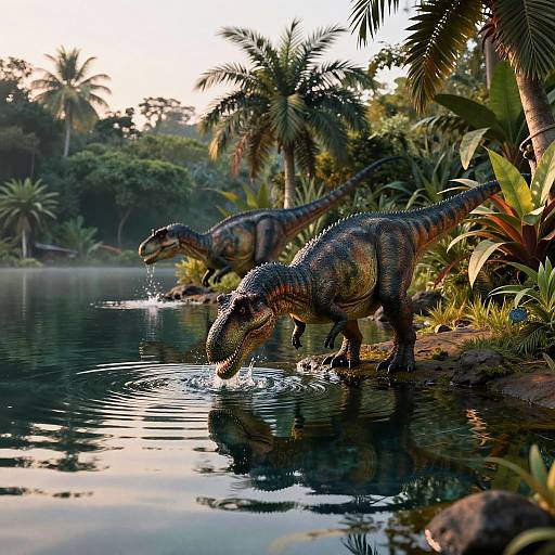 Dinosaurs Drinking at Dawn Lake