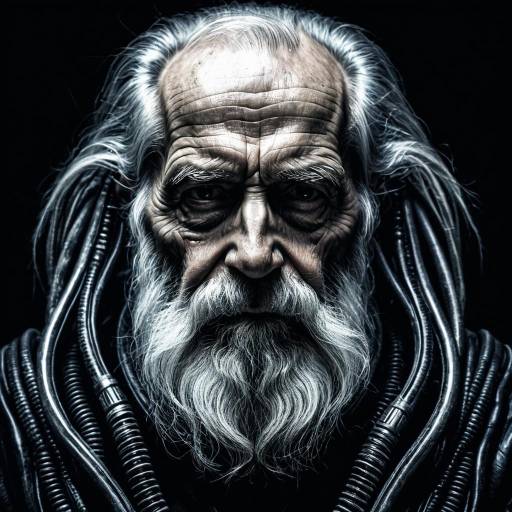 Elderly Man Digital Artwork with Cybernetic Elements