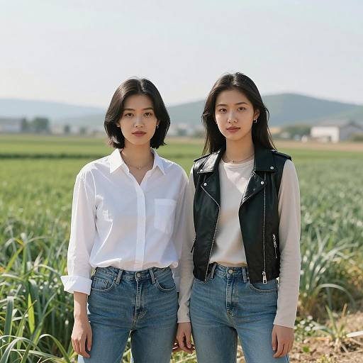 Sunlit Portrait of Two Stylish Friends