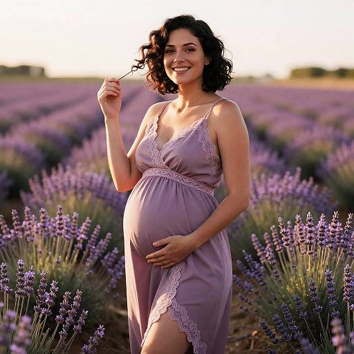 Pregnant Woman in Lavender Field