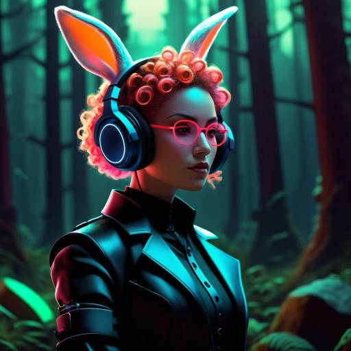 Vibrant Neon Rabbit Dancer in Steampunk Vibrant Neon Rabbit Dancer in Steampunk