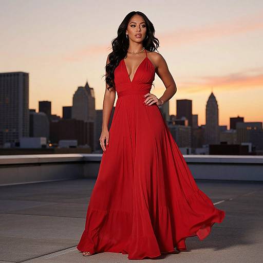 Nicki Nicole in Red Dress at Sunset