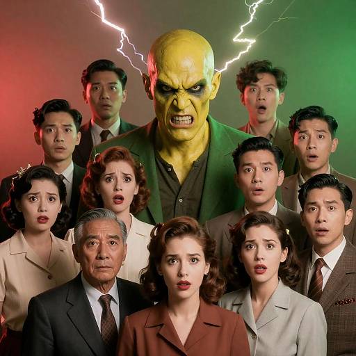 Menacing Bald Man Amidst 1950s Group