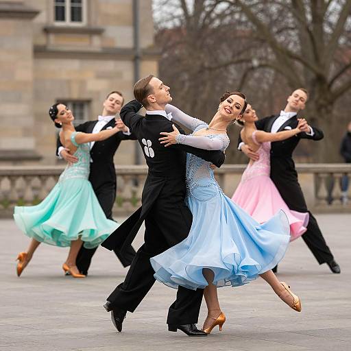 Elegant Ballroom Dance Ensemble in Motion