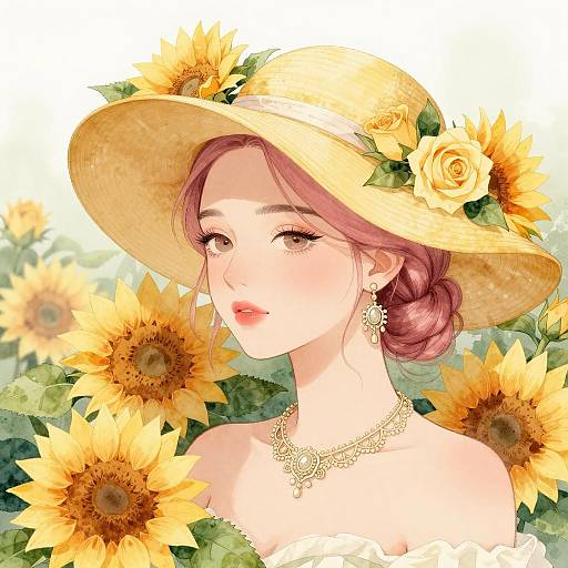 Whimsical Woman with Floral Accents